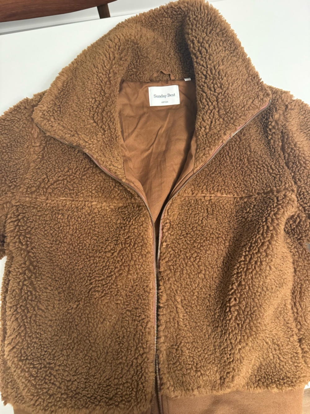 Aritzia Sunday Best Caramel Teddy Zip Jacket